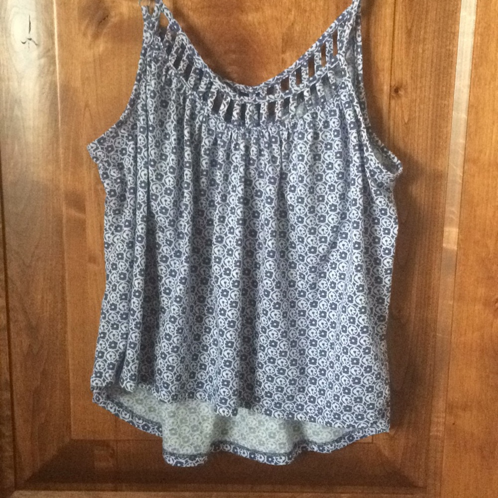 Blue, floral tank.